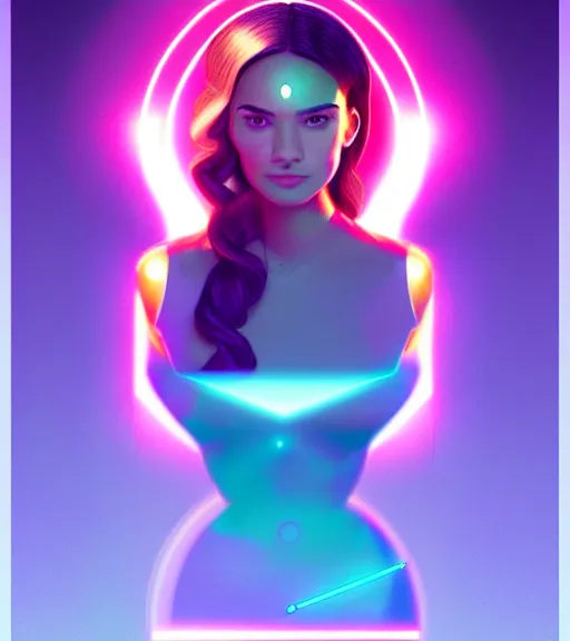 Image similar to symmetry!! latina princess of technology, solid cube of light, hard edges, product render retro - futuristic poster scifi, lasers and neon circuits, beautiful woman latina princess, intricate, elegant, highly detailed, digital painting, artstation, concept art, smooth, sharp focus, illustration, dreamlike, art by artgerm