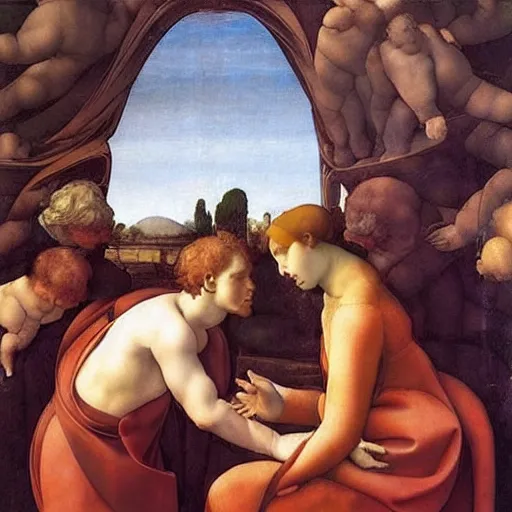 Image similar to atmospheric beautiful men's fingers are folded in the form of a loving heart in a bright spring room, wrote renaissance michelangelo