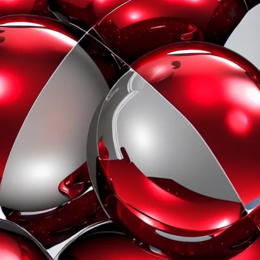 Prompt: chrome spheres on a red cube, macro