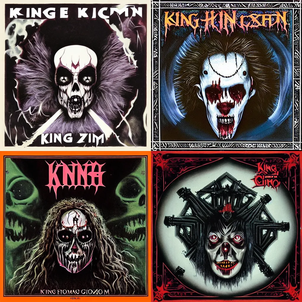 Prompt: horror face on kings diamond album cover Gothic metal tribute to king crimson aka Eugene ma