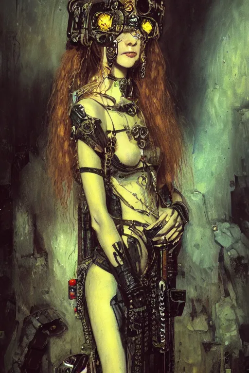 Image similar to portrait of beautiful young gothic maiden, cyberpunk, Warhammer, highly detailed, artstation, illustration, art by Gustav Klimt