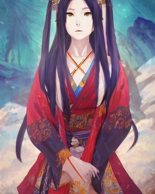 Image similar to An anime portrait of Ssunbiki as a beautiful kitsune woman wearing a kimono from Skyrim, by Stanley Artgerm Lau, WLOP, Rossdraws, James Jean, Andrei Riabovitchev, Marc Simonetti, and Sakimichan, trending on artstation