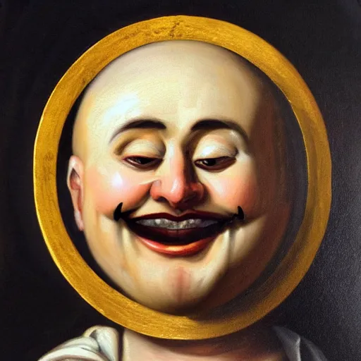 Prompt: smiling face emoji, oil painting in Flemish Baroque style