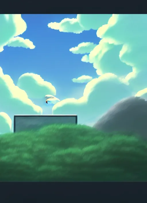 Prompt: an asymmetrical cell - shaded studio ghibli concept art study of a grey cube inside a forcefield in the sky. wide shot, very dull colors, hd, 4 k, hq