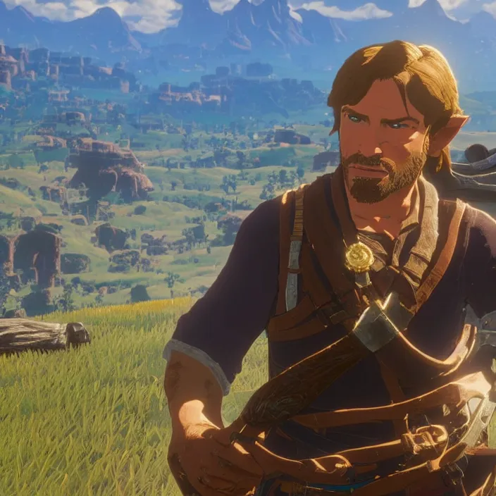 Image similar to Arthur Morgan in The Legend of Zelda Breath of the Wild, detailed screenshot