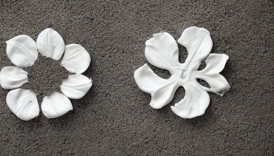 Image similar to a flower made of milk on a white ceramic floor