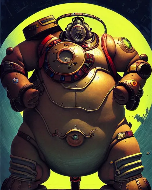 Image similar to roadhog from overwatch, character portrait, portrait, close up, concept art, intricate details, highly detailed, vintage sci - fi poster, retro future, in the style of chris foss, rodger dean, moebius, michael whelan, and gustave dore