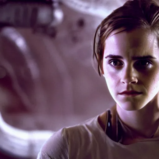 Image similar to Emma Watson as Ellen Ripley in Alien 3 famous scene, film still, UHD, 8k, highly detailed