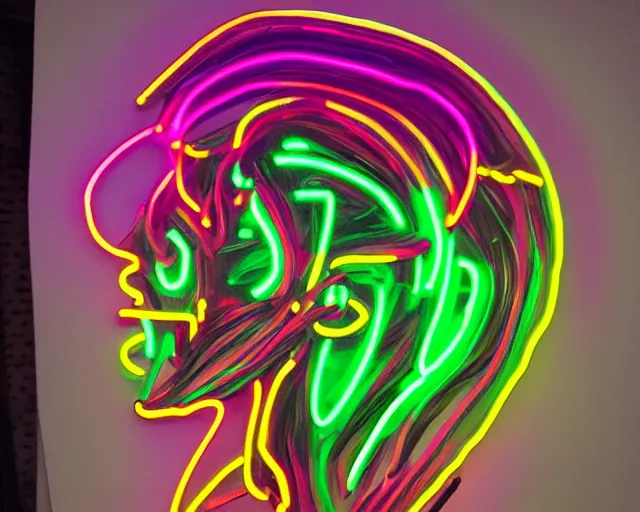 Prompt: renaissance davids head as a neon sculpture, hyper detailed