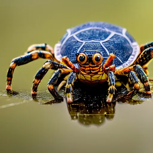 Image similar to spider turtle hybrid, bold natural colors, national geographic photography, masterpiece, in - frame, canon eos r 3, f / 1. 4, iso 2 0 0, 1 / 1 6 0 s, 8 k, raw, unedited, symmetrical balance