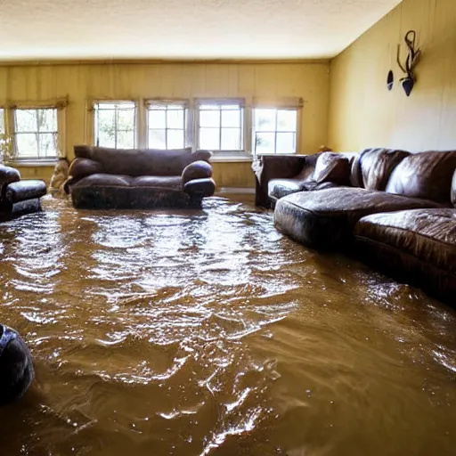 Image similar to old couches in a family room flooded with muddy water