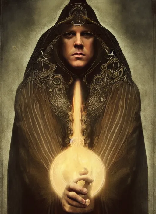 Prompt: channing tatum as aleister crowley the grand mage of thelema. art by tom bagshaw and greg danton