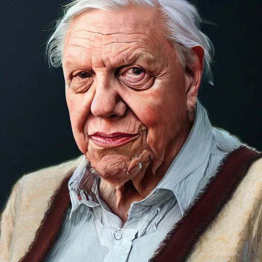 Image similar to portrait of David Attenborough as Hector Salamanca, elegant, intricate, headshot, highly detailed, digital painting, artstation, concept art, sharp focus, illustration, art by artgerm and greg rutkowski and alphonse mucha