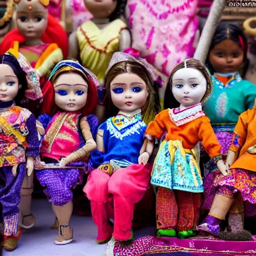 Prompt: Realistic photograph of dolls made in Losoong festival in India