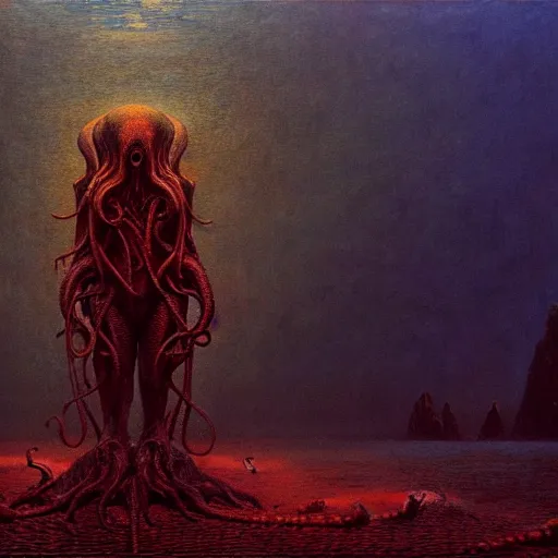 Image similar to a cinematic scene from the cthulhu, concept art by beksinski and jean delville, dramatic lighting, ultra hd, hdr, 8 k