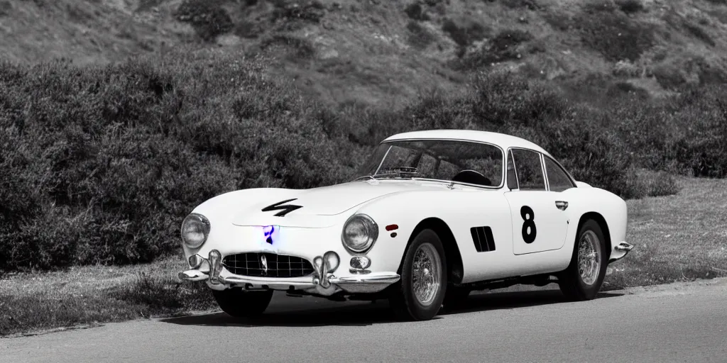 Image similar to photograph, 1958 FERRARI 250 GT, by Peter Singhof, press release, cinematic, Pacific Coast Highway, 8k, depth of field, bokeh.