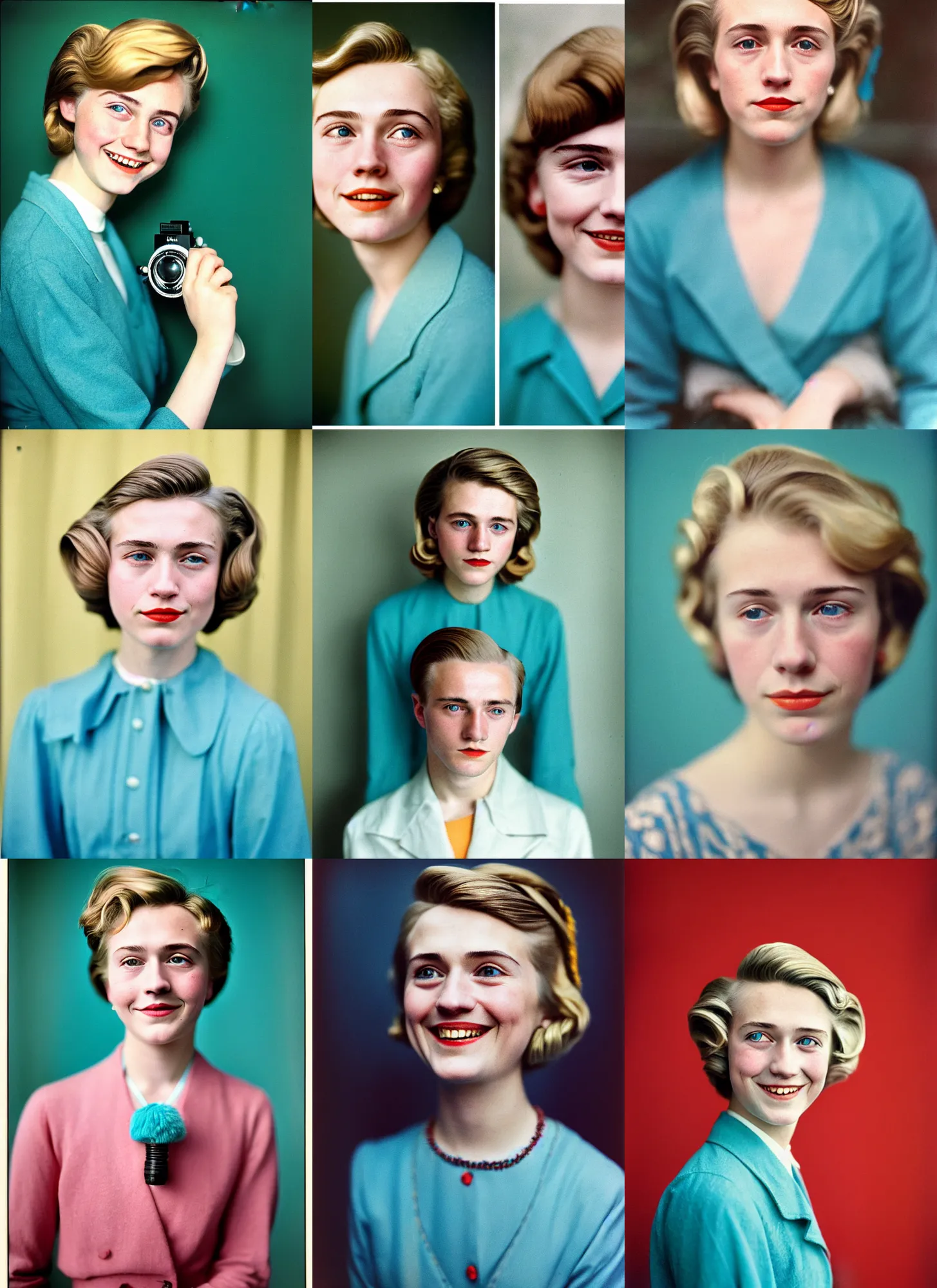 Prompt: kodak portra 4 0 0, 8 k, highly detailed, britt marling style, 3 / 4 photographic close, press award - winning colour portrait of a cute handsome 2 0 - year - old hillary clinton, turquoise, up face with 1 9 2 0's hairstyle, 1 9 2 0's style, asymmetrical, hasselblad