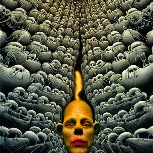 Image similar to millions of mouths, freak show, surrealism, fractalism, strange, hyperdetailed, photorealistic, interesting, benoit b. mandelbrot, m. c. escher, patrick woodroffe, ernst fuchs, zdzisław beksinski, id magazine, octane, cinematic, hyperrealism, 8 k, depth of field, bokeh