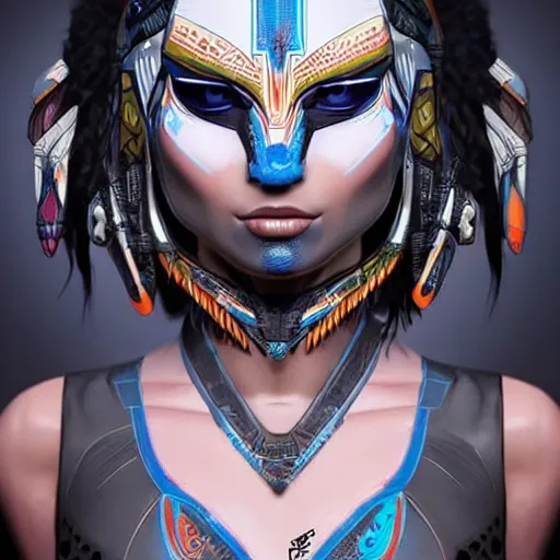 Prompt: a female transformer with tribal paint, flirty eyes, very symmetrical face, highly detailed, by vitaly bulgarov, by steven zavala, by matt tkocz, by shane baxley, transformers cinematic universe, pinterest, deviantart artstation _ h 7 5 0