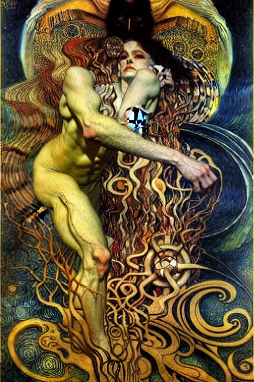 Image similar to Divine Chaos Engine by Karol Bak, Jean Delville, William Blake, Gustav Klimt, and Vincent Van Gogh, symbolist, visionary