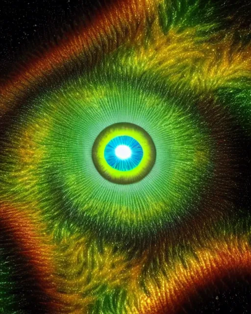 Image similar to a perfect green eye reflecting a sky full of stars aticama desert, hyper realistic, fractal algorightmic art, art station, coherent design, symmetrical, vivid color, complementary color, golden ratio, detailed, sharp lines, intricate, rainbowshift, in unreal 3 d engine, nvidia optix, ray tracing, octane render