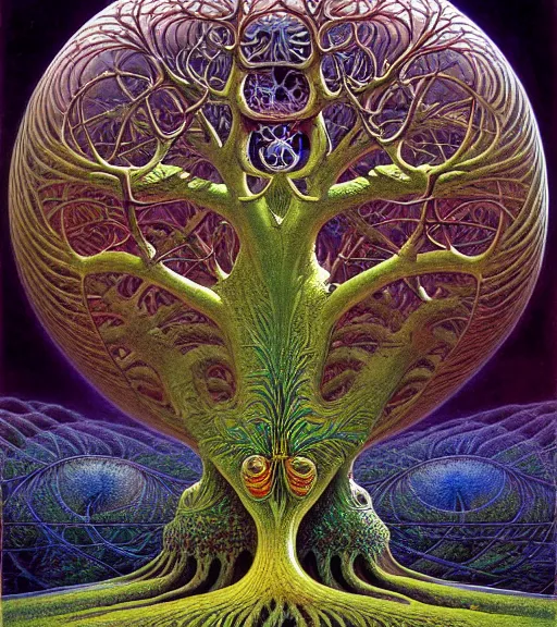 Image similar to tree of life by roger dean and andrew ferez, art forms of nature by ernst haeckel, divine chaos engine, symbolist, visionary, art nouveau, botanical fractal structures, organic, detailed, realistic, surreality