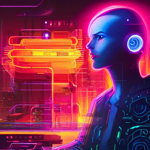 Image similar to a cyberpunk netrunner surrounded by a glowing computer interface, centered in the frame, cyberpunk concept art by Jean Giraud and josan gonzales, digital art, highly detailed, intricate, sci-fi, sharp focus, Trending on Artstation HQ, deviantart, 4K UHD image