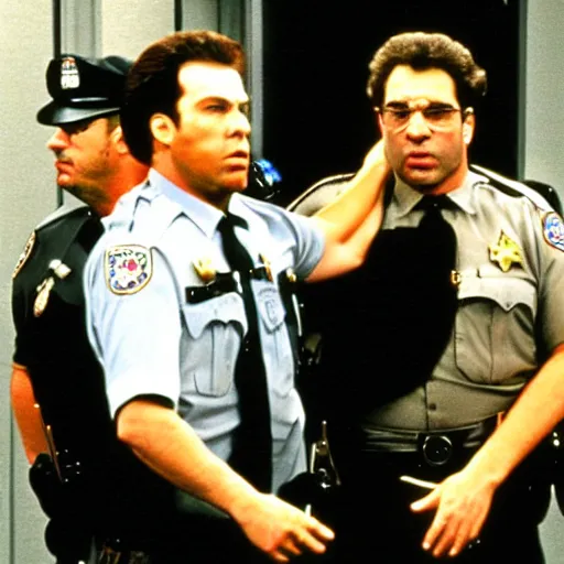 Image similar to George Costanza being arrested by Kramer