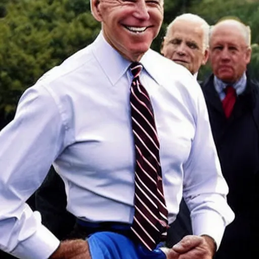 Image similar to color photo of joe biden as a body builder showing off his huge muscles, ap news photo, white house lawn, press conference, 8 k, 1 5 0 mp,