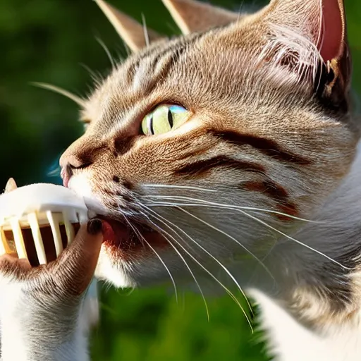 Prompt: cat chewing on a bone