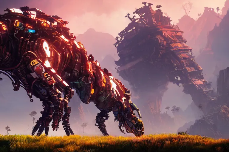 Image similar to bristleback machine mecanical creature robot of horizon forbidden west horizon zero dawn bioluminiscence global illumination ray tracing hdr fanart arstation by ian pesty and alena aenami artworks in 4 k