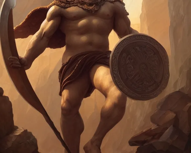 Image similar to andrew the giant depicted as a greek god, deep focus, d & d, fantasy, intricate, elegant, highly detailed, digital painting, artstation, concept art, matte, sharp focus, illustration, hearthstone, art by artgerm and greg rutkowski and alphonse mucha