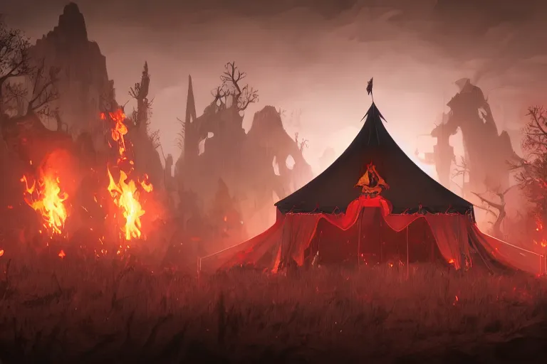 Image similar to digital illustration of a dark fantasy gothic circus tent, artstaton, League of Legends, red dead redemption2, overwatch