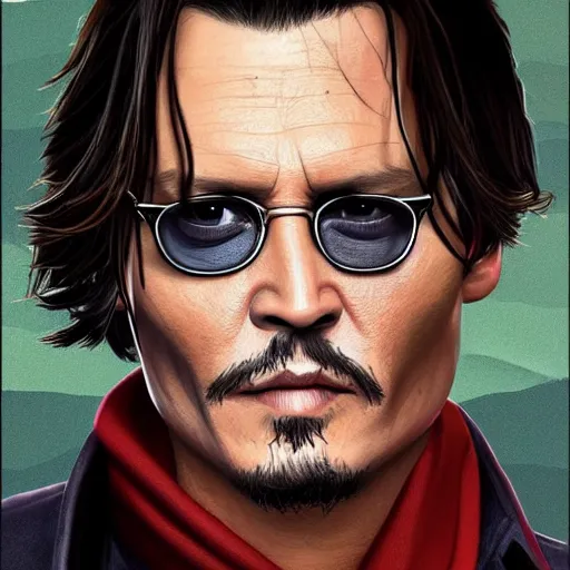 Image similar to Johnny Depp in GTA V Cover art by Steven Bliss, artstation, no text