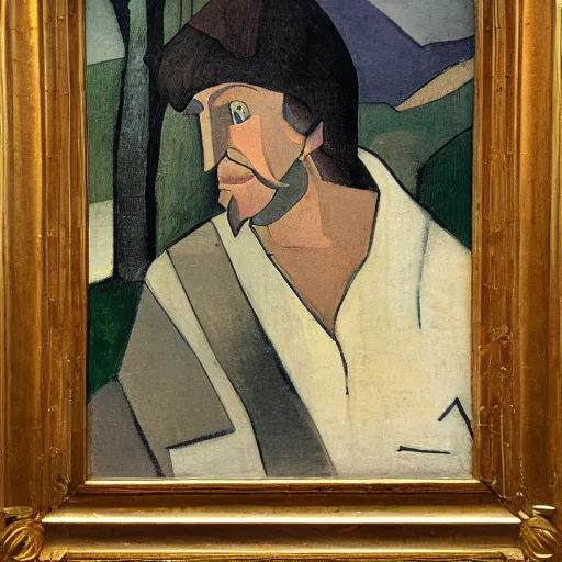 Image similar to a portrait of a character in a scenic environment by roger de la fresnaye