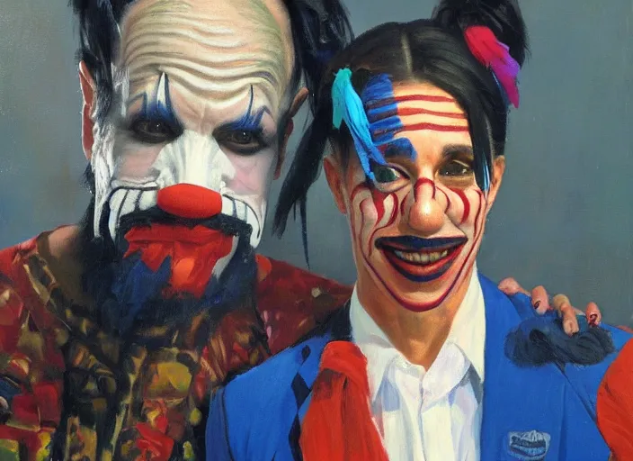 Prompt: a highly detailed beautiful portrait ofanthony kiedis as clown, by gregory manchess, james gurney, james jean