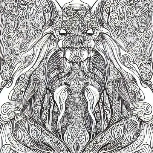 Prompt: clean simple line art of a beautiful new creature from folklore. no background. well composed, clean coloring book page, beautiful detailed art. coloring book line art by greg rutkowski and johanna basford and