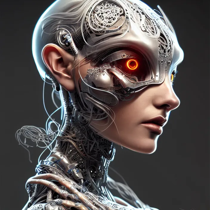 Prompt: organic cyborg, diffuse lighting, fantasy, intricate, elegant, highly detailed, lifelike, photorealistic, digital painting, artstation, illustration, concept art, smooth, sharp focus, art by skunkyfly