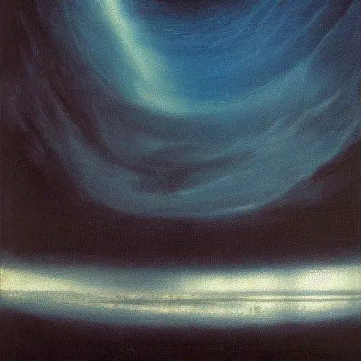 Image similar to the epic abstract painting'blue arctic void with black and red aurora borealis above tiny black monolith ', by caspar david friedrich!!!, by rothko!!!, stunning masterpiece, trending on artstation