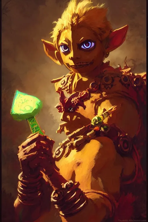 Image similar to majoras mask as a magic the gathering card portrait dnd, painting by gaston bussiere, craig mullins, greg rutkowski, yoji shinkawa