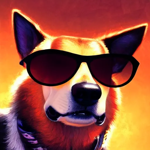 Prompt: an anthro dog wearing shiny sunglasses,digital art,ultra realistic,ultra detailed,art by greg rutkowski,photorealistic,detailed face,disco ball in background,high quality,4k,character concept,muscular anthropomorphic body