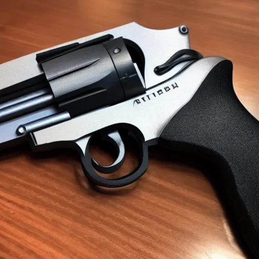 Image similar to a 3 d printed, magazine fed revolver. 4 k, hdr, photo taken on an iphone 1 2.