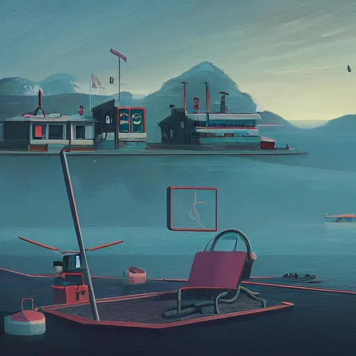 Image similar to yachting club by simon stalenhag