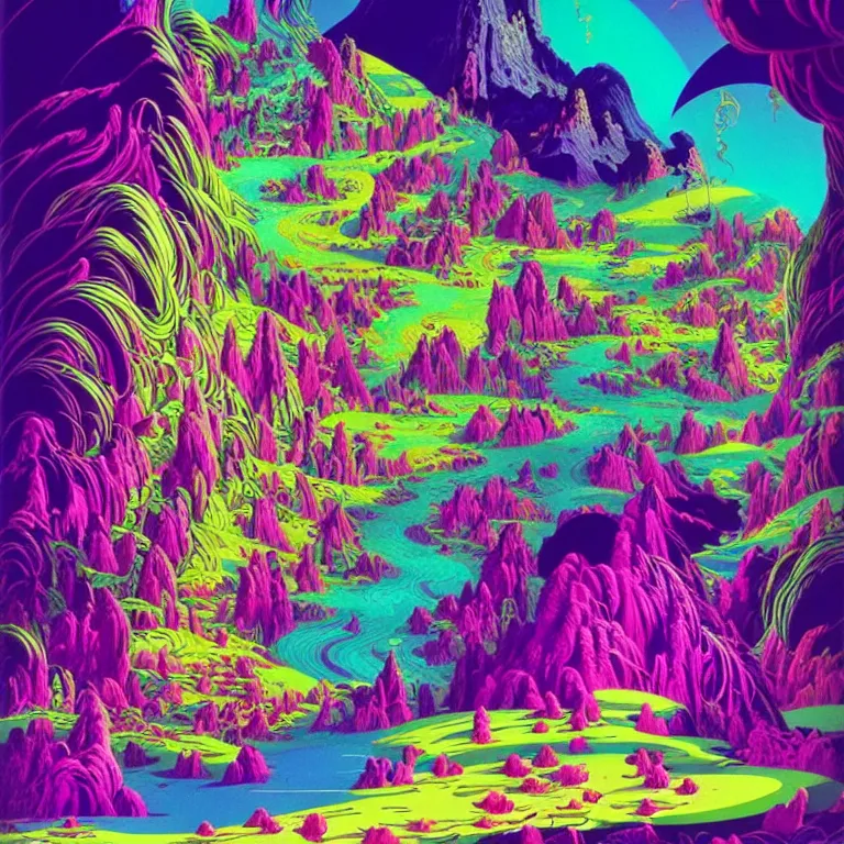 Image similar to infinite crystal ascent, bright neon colors, highly detailed, cinematic, eyvind earle, tim white, philippe druillet, roger dean, lisa frank, aubrey beardsley