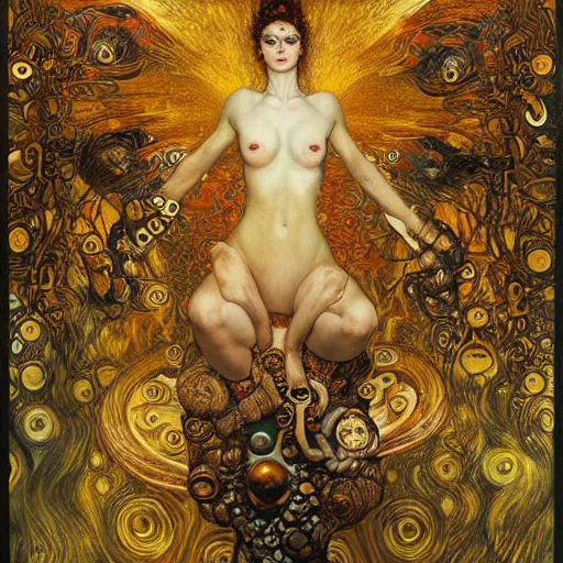 Image similar to Divine Chaos Engine by Karol Bak, Jean Deville, Gustav Klimt, and Vincent Van Gogh