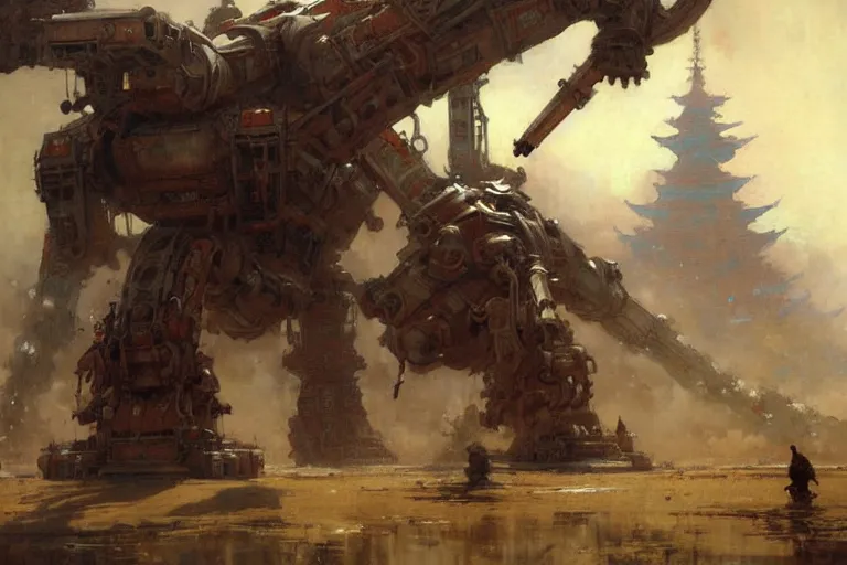 Image similar to wuxia, huge machine robot, painting by gaston bussiere, craig mullins, j. c. leyendecker