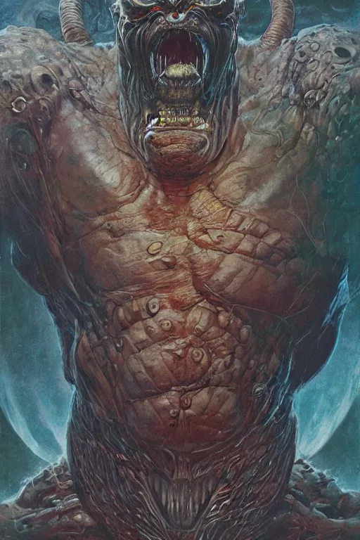 Image similar to eddie hall as extraterrestrial beast by jack kirby, norman rockwell, wayne barlow, sergey krasovskiy, zdzislaw beksinski, artstation creature