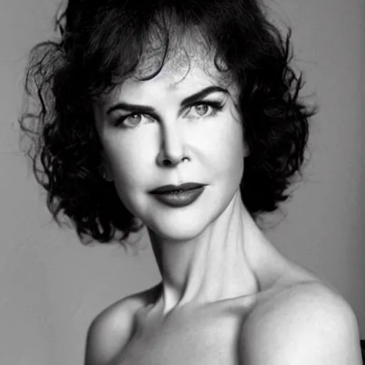 Prompt: face of black hair, young Nicole Kidman
