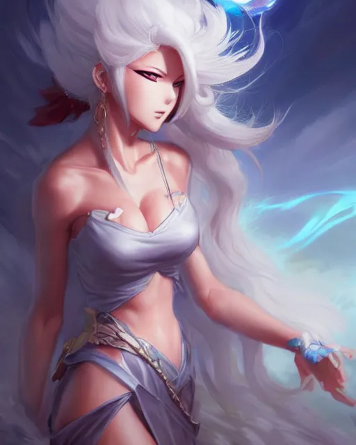 Image similar to character concept art of an anime stormy cloud goddess | | cute - fine - face, pretty face, realistic shaded perfect face, fine details by stanley artgerm lau, wlop, rossdraws, james jean, andrei riabovitchev, marc simonetti, and sakimichan, trending on artstation