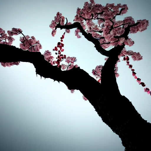 Prompt: a cherry tree a a monster, 4k, high octane, horror,